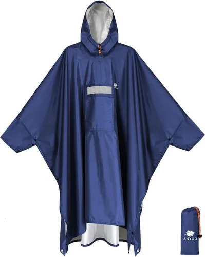 Vista 11 de ANYOO Poncho de lluvia con capucha para adultos impermeable ligero abrigo de lluvia para hombres mujeres chaqueta de lluvia reutilizable para Verde
