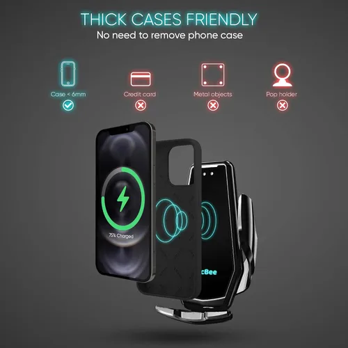 Vista 6 de Cargador inalámbrico de coche de 15 W - zicBee Qi soporte de teléfono de sujeción automática de carga rápida para iPhone 15 14 13 12 11