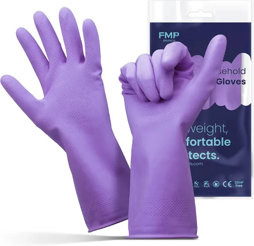 Vista 8 de Guantes para lavar platos, guantes de goma, guantes de cocina amarillos, guantes largos para protección de manos y trabajo