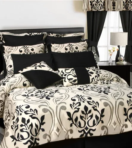 Vista 3 de Tribeca Living Juego de cama de 12 piezas en una bolsa, 100% algodón, incluye edredón de gran tamaño, dos fundas, cojines decorativos, sábanas