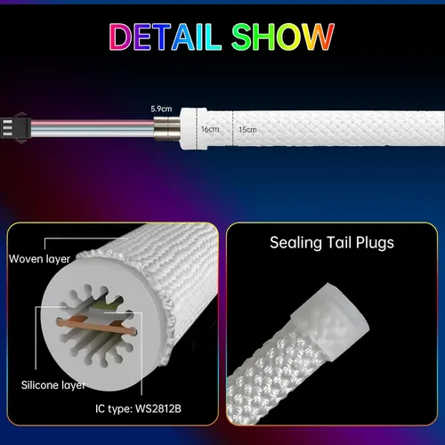 Vista 6 de Cuerda de luces LED, tira de luces LED de neón de 9.84 pies con luminosa de 360 grados, 5 V USB flexible IP67, impermeable, sincronización