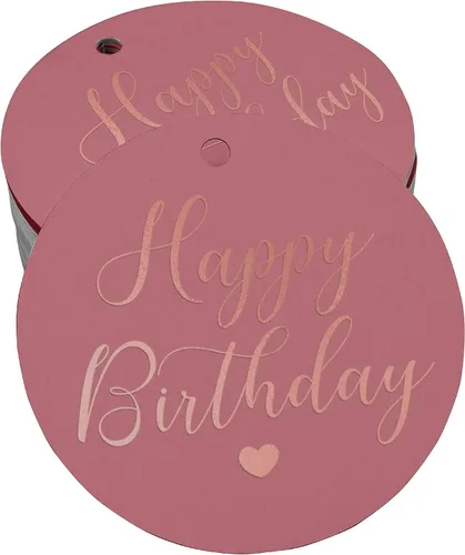 Vista 28 de Etiqueta de papel para colgar con texto en inglés «Happy Birthday» (50 unidades)