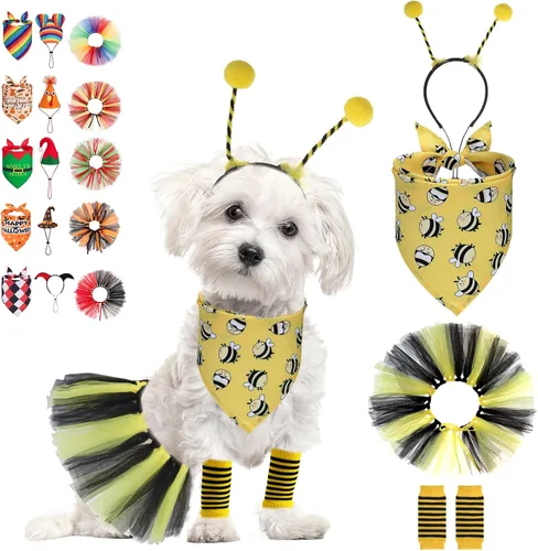 Vista 22 de SCENEREAL Suministros para fiesta de cumpleaños para perros, bandana de cumpleaños para perro, juego de collar de pajarita con números de Niño azul