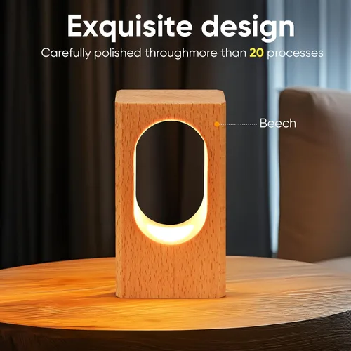 Vista 6 de LONRISWAY Lámpara de escritorio LED de madera, luz nocturna de noche de noche, iluminación LED regulable, lámpara de mesa creativa para decoración