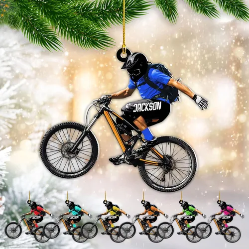 Vista 8 de Adorno personalizado para ciclismo de montaña, nombre personalizado y adorno para árbol de Navidad del año 2025, regalos de ciclista de montaña