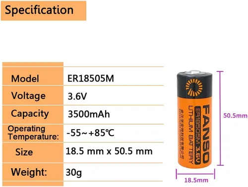 Vista 2 de Paquete de 2 baterías de litio ER18505M ER18505 3.6V A tamaño 3500mAh Lisocl2 (no recargable)