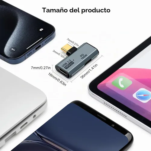 Vista 7 de Adaptador USB C OTG, carga PD tipo C de 100 W a divisor USB C dual para iPhone 15 Pro Max, Google TV Chromecast 2020, MacBook, Samsung Galaxy gris