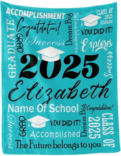 Vista 28 de MyPupSocks Manta personalizada de graduación 2025, clase de con nombre de la universidad, regalos personalizados, manta con texto para sobrina