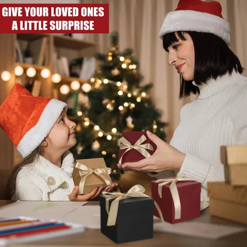 Vista 6 de Zhanmai 30 cajas de regalo pequeñas con tapas, cajas de regalo de Navidad cuadradas de 4 pulgadas con cinta dorada, embalaje, cajas de favor