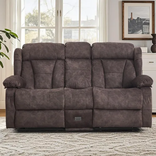 Vista 28 de Sofá biplaza reclinable manual de 110 pulgadas, sillón reclinable de 4 asientos con consola, mesa plegable y salidas integradas, sofá reclinable