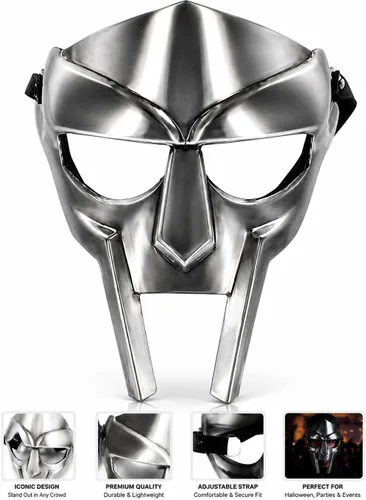 Vista 7 de Super Gladiator - Casco forjado a mano Sca-LARP romano griego Mf Doom plateado, tamaño estándar para adultos