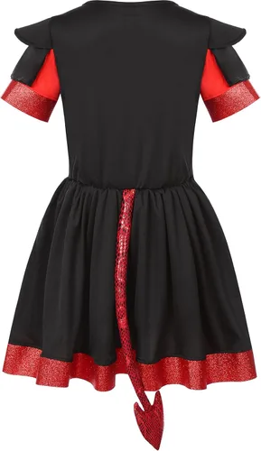 Vista 2 de Costumerry Disfraz de diablo para niñas con cuernos de diablo, diadema para fiesta de Halloween