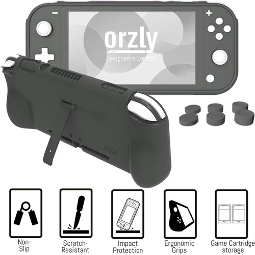 Vista 6 de Orzly Switch Lite Accessories Bundle - Funda y protector de pantalla para consola Nintendo Switch Lite cable USB soporte para juegos funda de agarre