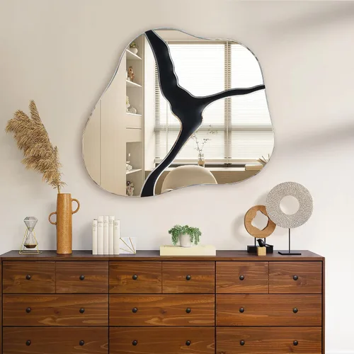 Vista 9 de QDSSDECO Espejo de pared de nube biselada para decoración de pared, espejo de tocador de lujo para sala de estar, baño, entrada, pasillo, 22 x 28