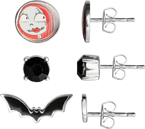 Vista 5 de Disney Nightmare Before Christmas Silver Plated Stud Earring Set, Officially Licensed