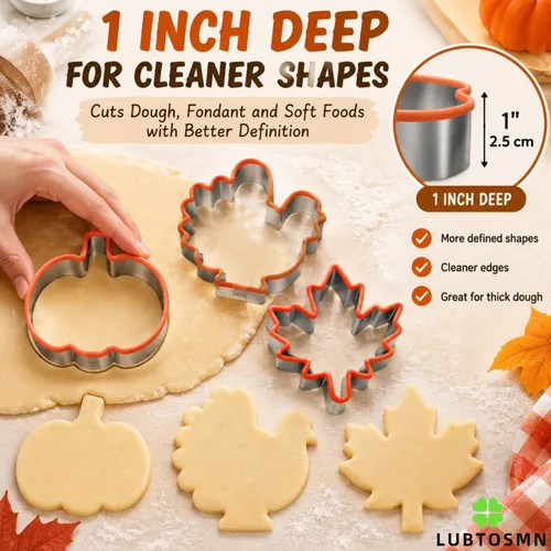 Vista 9 de LUBTOSMN 3 Piece Fall Thanksgiving Cookie Cutters Set, Silicone Rim