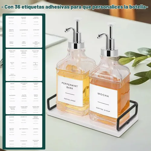 Vista 2 de Dispensador de jarabe de café BathAce para barra de café, botellas de jarabe de vidrio transparente con bomba, almacenamiento recargable para jarabe