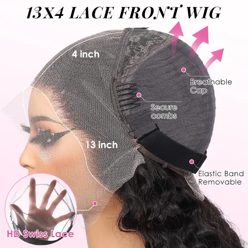 Vista 4 de CYNOSURE Pelucas de encaje frontal 13x4 de cabello humano prearrancado, densidad del 180%, brasileña rizada con encaje frontal, peluca con cabello