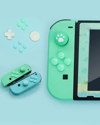 Vista 5 de ABXY - Adhesivo para botones de teclas para Nintendo Switch Joycon Controller Thumb Stick Grip Cap Funda protectora (rosa + blanco)