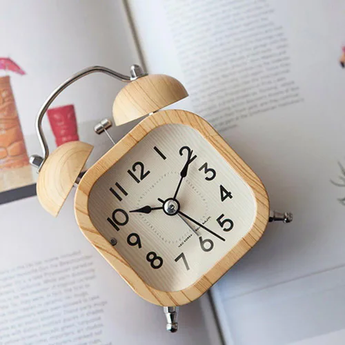 Vista 4 de Double Bell Alarm Clock, Vintage Alarm, Wood Grain Alarm Clock Bedside Wake Up Clock No Ticking Silent Alarm Clock with Backlight