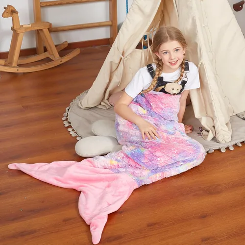 Vista 7 de Catalonia Manta de cola de sirena para niñas, saco de dormir de sirena que brilla en la oscuridad para niños de 3 a 14 años, regalo de sirena