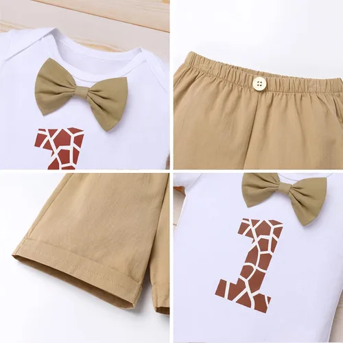 Vista 5 de IWEMEK Disfraz de safari de la selva para el primer cumpleaños de los niños y bebés traje salvaje pantalones cortos tirantes en Y para fotos