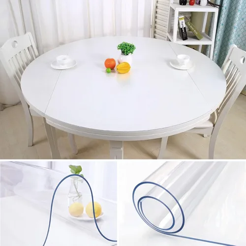 Vista 2 de Protector redondo de PVC transparente para mesa, mantel de plástico impermeable de vinilo, resistente al calor, grosor de 0.079 in, manteles