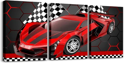 Vista 35 de Feelyou Cuadro azul de carreras para pared, 12 x 16 pulgadas, 3 piezas de autos deportivos de velocidad, lienzo para decoración de pared, diseño