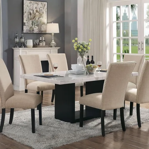 Vista 2 de HOMES: Inside + Out Doxon - Juego de mesa de comedor contemporánea de 7 piezas, color beige