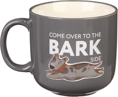Vista 2 de Taza de café de regalo para mamá con texto en inglés "Come Over to the Bark Side Fun Coffee Cup" para amantes de los perros, dueños de razas