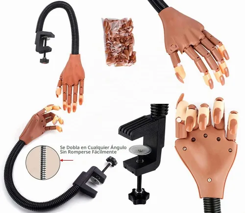 Vista 3 de Mano de práctica para uñas acrílicas, mano profesional de práctica de uñas para entrenamiento, mano de maniquí falsa ajustable con 100 puntas