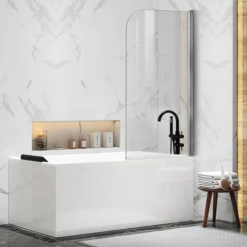 Vista 15 de Puerta corrediza de doble oscilación para bañera, puertas de ducha de vidrio templado sin marco de 22-36 x 55 pulgadas, panel de pantalla de baño