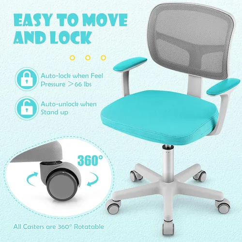 Vista 7 de GLACER - Silla de escritorio para niños, silla de estudio de malla ajustable con ruedas (verde) Swivel Ergonomic Computer Task Chair with Arms