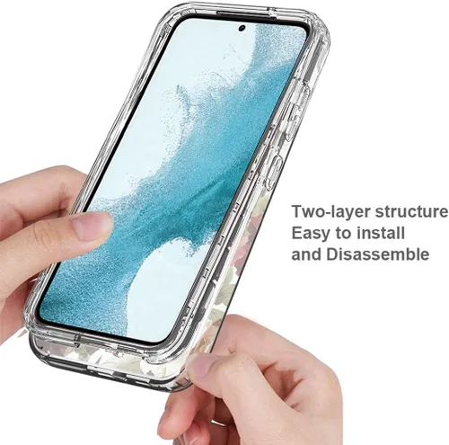 Vista 4 de Funda para Galaxy S23 con protector de pantalla de vidrio templado, funda protectora de cuerpo completo con bonito patrón floral transparente