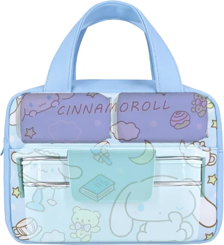 Vista 8 de Roffatide Bolsa de almuerzo de anime a prueba de fugas, impermeable, reutilizable, contenedor de almuerzo para picnic (azul)