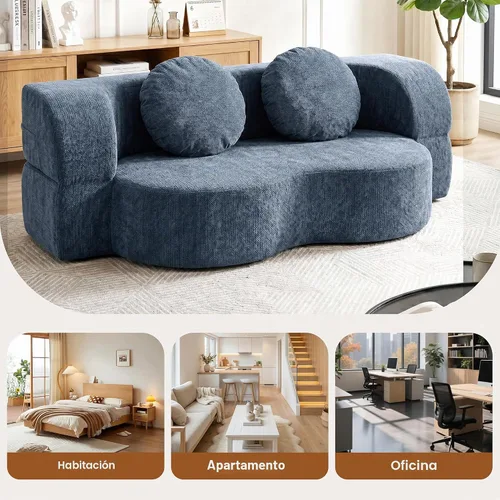 Vista 7 de Shintenchi Sofá cama convertible de 78 pulgadas, sofá cama 2 en 1 sin hueso, sofá biplaza de espuma viscoelástica, cama plegable de invitados con 2