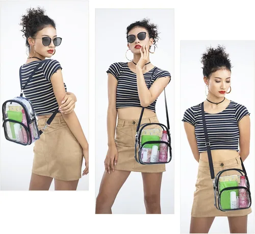 Vista 2 de COVAX Mini mochila transparente, aprobada para estadios, mochila transparente para mujer, para el trabajo, viajes de seguridad, conciertos y eventos
