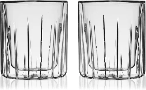 Vista 8 de Viski Vasos de doble pared con diseño de cristal cortado, aptos para lavavajillas, 10.5 onzas, juego de 2