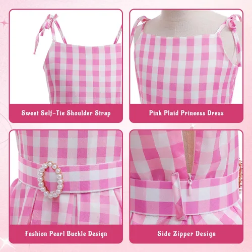 Vista 4 de Disfraz rosa para niñas, disfraz de película, disfraz de cosplay, trajes para Halloween, fiesta de cumpleaños