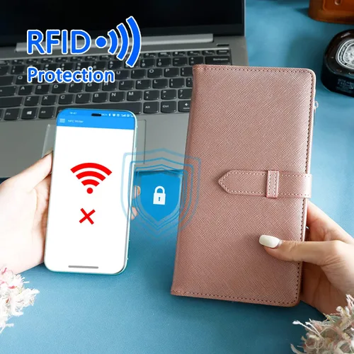 Vista 3 de Sbrinnaliao Cartera de viaje con bloqueo RFID multiuso para pasaporte, Rosado, Classic
