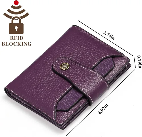 Vista 3 de FALAN MULE - Cartera de cuero auténtico para mujer, pequeña plegable , compacta, con interferencia de radiofrecuencia (RFID)