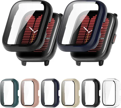 Vista 12 de Paquete de 6 fundas rígidas de policarbonato con protector de pantalla de vidrio templado compatible con Amazfit Active Smart Watch Bumper Guard 6