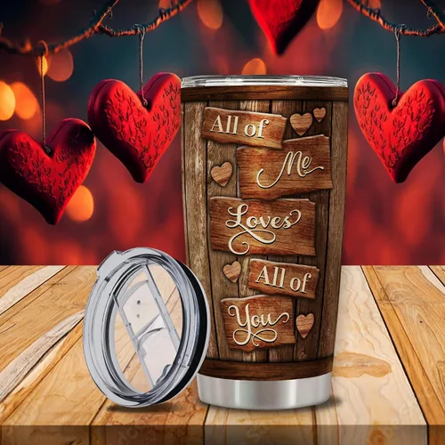 Vista 5 de Dorris Vaso personalizado de All Of Me Loves All Of You con tapa, taza de viaje de acero inoxidable, taza aislada, regalo romántico, matrimonio