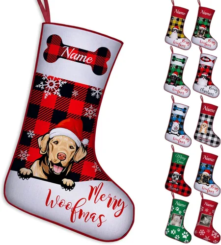 Vista 29 de Calcetines de Navidad personalizados para perros y gatos, 42 patrones de perros y mascotas, calcetines de Navidad personalizados con nombres, adorno