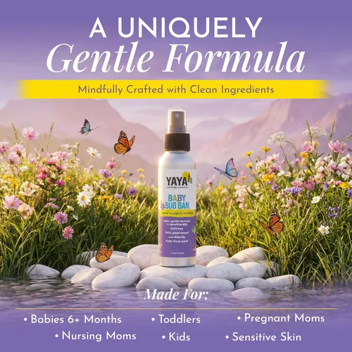 Vista 3 de YAYA ORGANICS Baby Bug BAN – Spray natural sin DEET – Repelente de mosquitos a base de plantas para niños, bebés, madres embarazadas, madres
