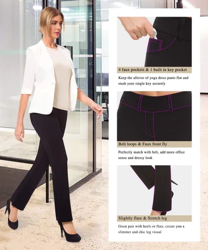 Vista 4 de Balleay Art Pantalones de yoga de pierna recta para mujer, con trabillas para cinturón, pantalones de yoga de vestir para oficina, pantalones largos
