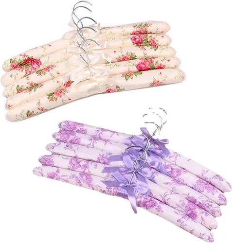 Vista 11 de Perchas acolchadas para ropa, colgador de satén, perchas acolchadas para mujer, suéteres (floral-5 piezas)