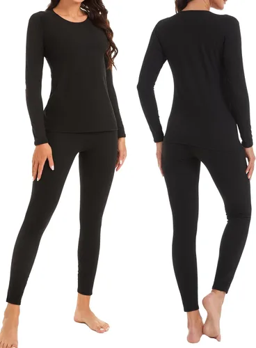 Vista 2 de TELALEO 1 o 2 conjuntos de ropa interior térmica para mujer, pantalones largos de doble cara con forro polar de doble cara, capa base superior e