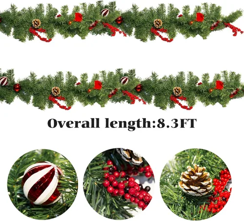 Vista 4 de FUNPENY - Guirnalda de Navidad artificial de 2,7 m, preiluminada, 50 luces LED, guirnalda de Navidad iluminada operada por pilas con 8 modos