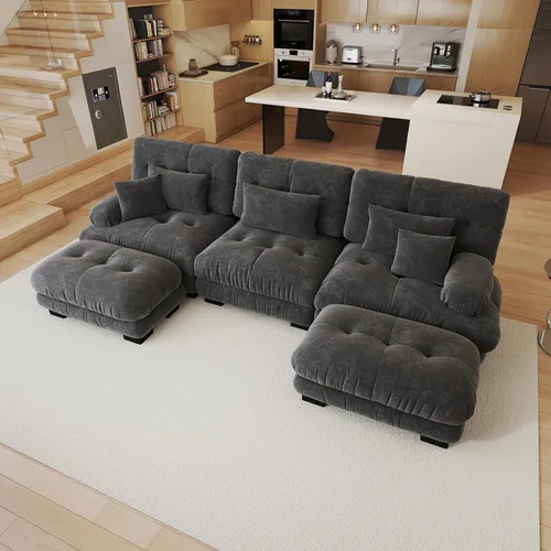 Vista 18 de Sofá modular de gran tamaño de 94 pulgadas, sofás seccionales grandes de color beige y blanco para sala de estar, juego de sofá de terciopelo, sofás